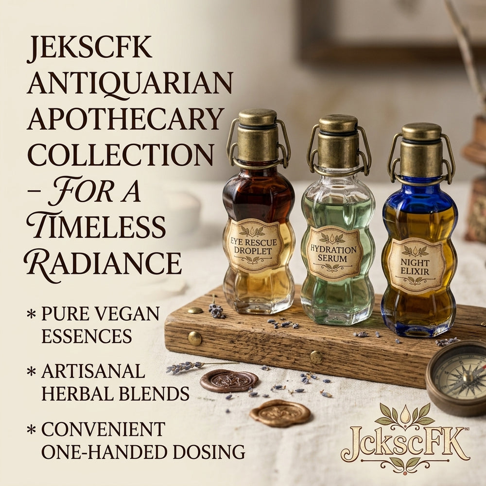 JckscFK™ Antiquarian Apothecary Vegan Facial Serum Set, Herbal Essence Skincare Collection, Hydration Serum, Night Elixir & Eye Rescue Droplet, Artisan Botanical Facial Oil, One-Handed Dosing Beauty Gift Set
