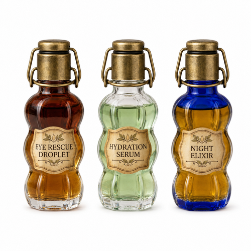 JckscFK™ Antiquarian Apothecary Vegan Facial Serum Set, Herbal Essence Skincare Collection, Hydration Serum, Night Elixir & Eye Rescue Droplet, Artisan Botanical Facial Oil, One-Handed Dosing Beauty Gift Set