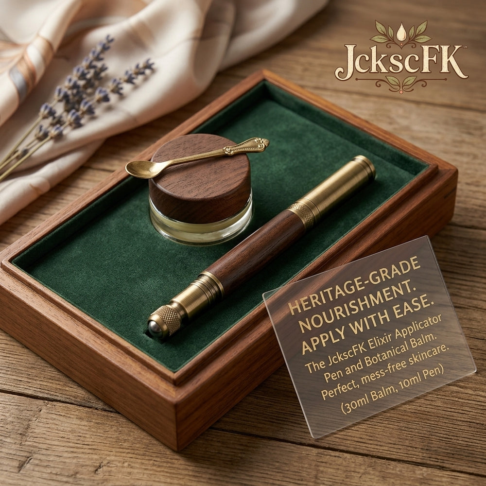 JckscFK™ Heritage-Style Botanical Balm & Elixir Applicator Pen Set, 30ml Nourishing Balm with 10ml Precision Skincare Pen, Mess-Free Moisturizer Tool, Wooden-Look Beauty Gift Set for Dry Skin Care, Cuticle Care & Targeted Application