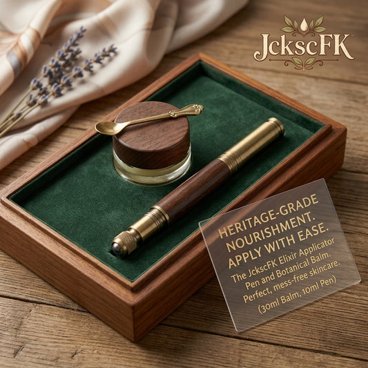 JckscFK™ Heritage-Style Botanical Balm & Elixir Applicator Pen Set, 30ml Nourishing Balm with 10ml Precision Skincare Pen, Mess-Free Moisturizer Tool, Wooden-Look Beauty Gift Set for Dry Skin Care, Cuticle Care & Targeted Application