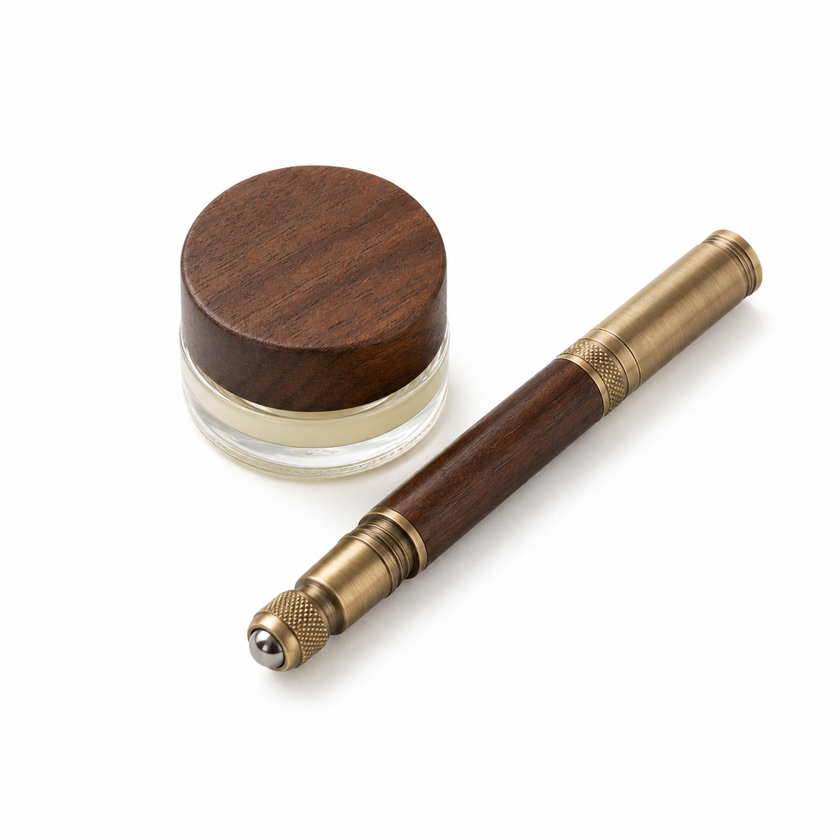 JckscFK™ Heritage-Style Botanical Balm & Elixir Applicator Pen Set, 30ml Nourishing Balm with 10ml Precision Skincare Pen, Mess-Free Moisturizer Tool, Wooden-Look Beauty Gift Set for Dry Skin Care, Cuticle Care & Targeted Application