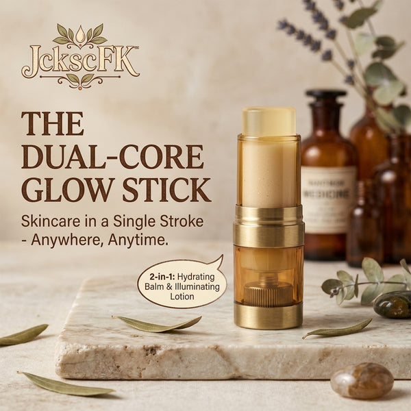 JckscFK™ Dual-Core Glow Stick, Hydrating Balm & Illuminating Lotion, 2-in-1 Moisturizing Face Stick, Portable Radiance Stick for Daily Skincare, Makeup Prep, and On-the-Go Touch-Ups